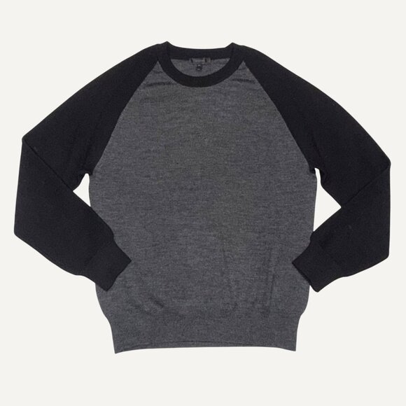 mens size XL Belstaff virgin wool black gray crew neck lightweight sweater (hole - Picture 4 of 10